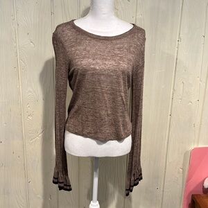 ZARA Sweater Knit  Melange Frill Linen Bell Sleeves Size Small